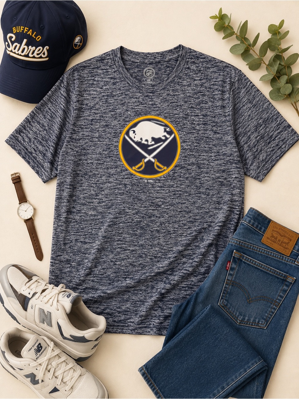 Buffalo Sabres NHL Men’s Large Heather Performance T-Shirt Navy Gray